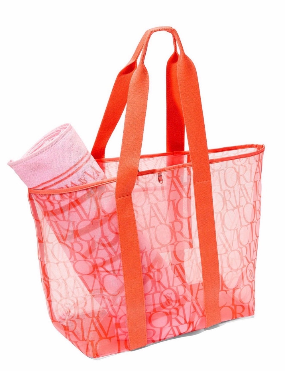 Victoria's Secret Bright Coral Mesh Logo Tote